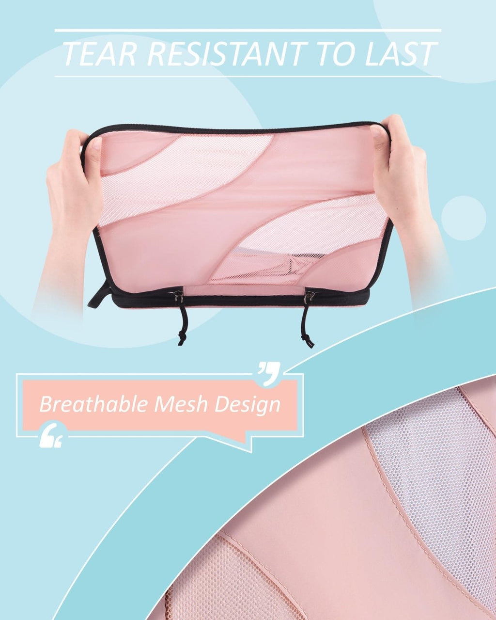 BAGSMART Compression Packing Cubes for Travel, 6 Set Travel Packing Cubes for Suitcases, Compression Suitcase Organizers Bag Set, Lightweight Packing Organizers Baby Pink