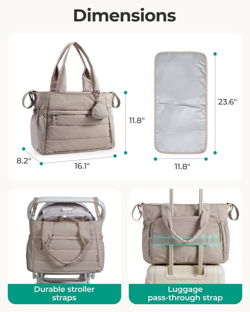 BAGSMART Diaper Bag Tote, Hospital Bag for Labor Delivery, Large Capacity Baby Bags for Mom, Puffy Maternity Travel Tote with Changing Pad & Pacifier Case