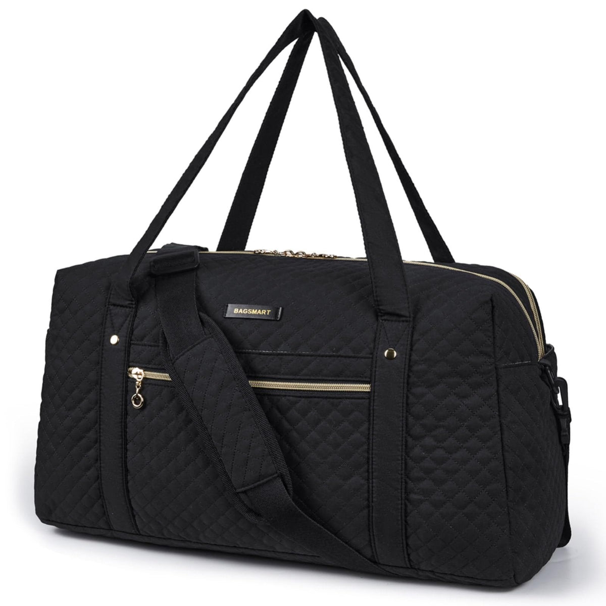 BAGSMART Duffle Bag 37L Large Carry On Weekender Overnight Bag with Wet Pocket , Laptop Compartment And Shoes Bag for for Women, Travel, Business Trips, Sports(Black)