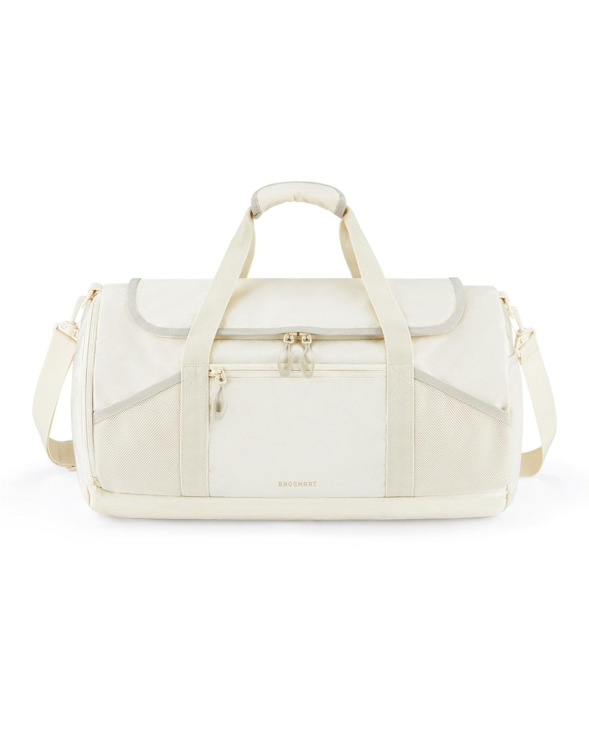BAGSMART Gym Bag for Men & Women, Lightweight Duffel with Shoe Compartment, Weekender Bags with Wet Pocket, Workout Overnight Carry on for Travel, Beige