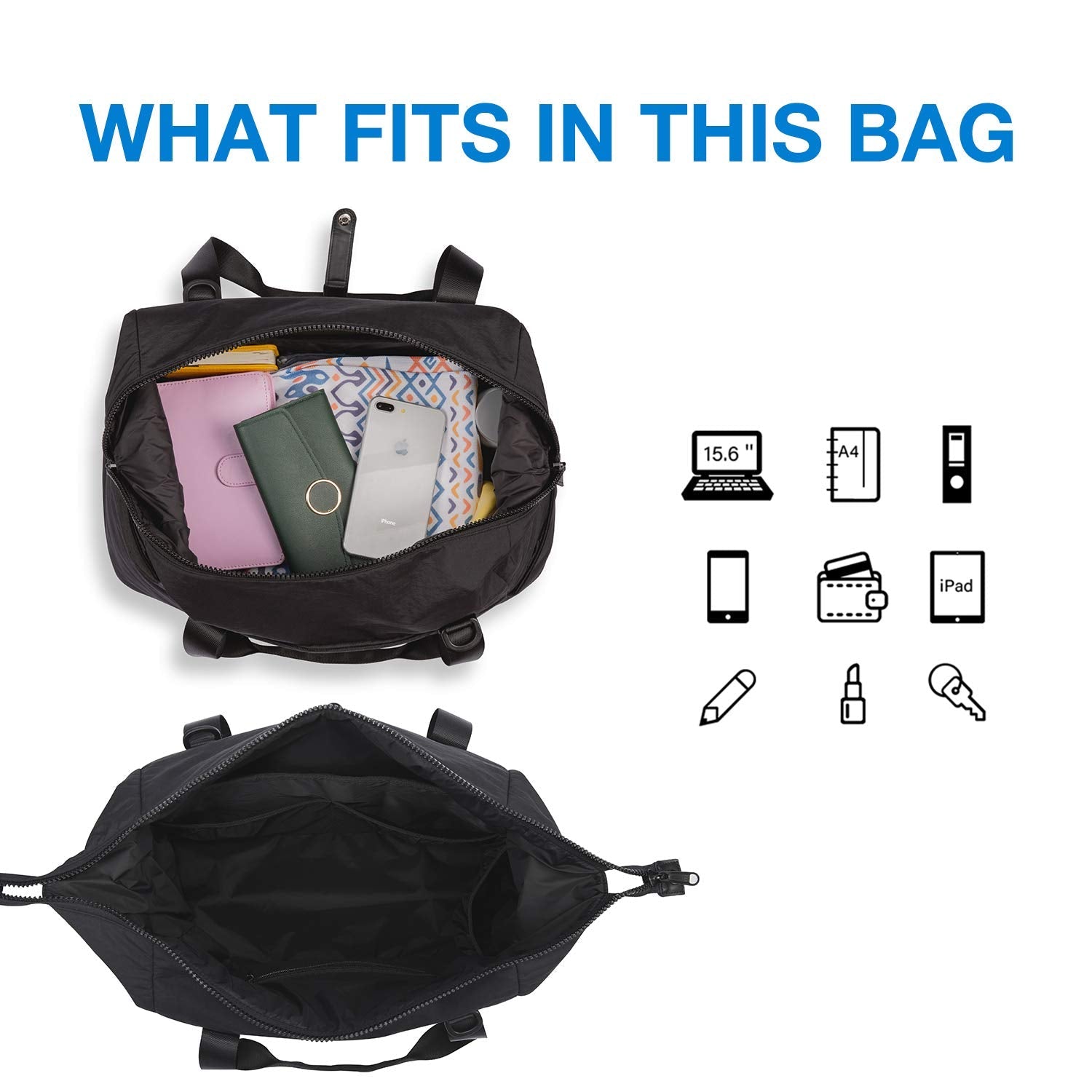 BAGSMART Gym Bag for Women, Carry on Weekender Overnight Bag, Travel Duffel Bags with Trolley Sleeve, Personal Item Travel Bag Tote Bag Workout Dance Bag(Black,Medium)