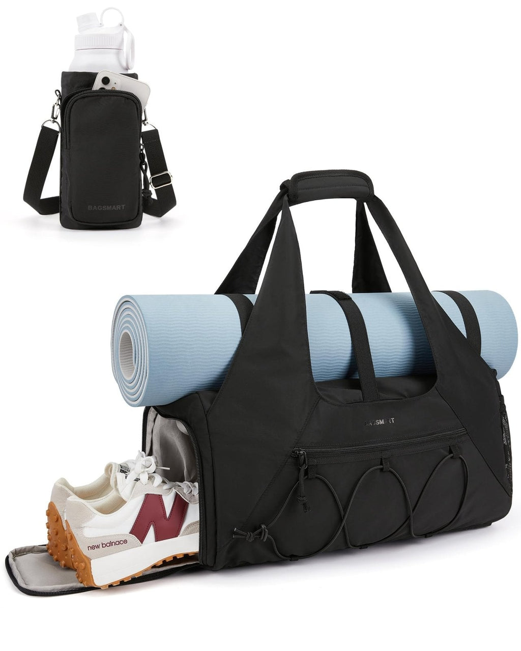 BAGSMART Gym Bag for Women, Lightweight Duffel with Shoe Compartment, Tote Bag with Wet Pocket for Yoga Travel, Black