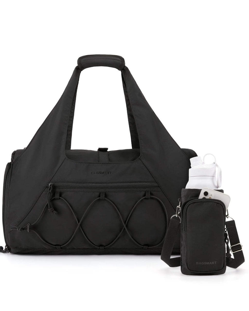 BAGSMART Gym Bag for Women, Lightweight Duffel with Shoe Compartment, Tote Bag with Wet Pocket for Yoga Travel, Black