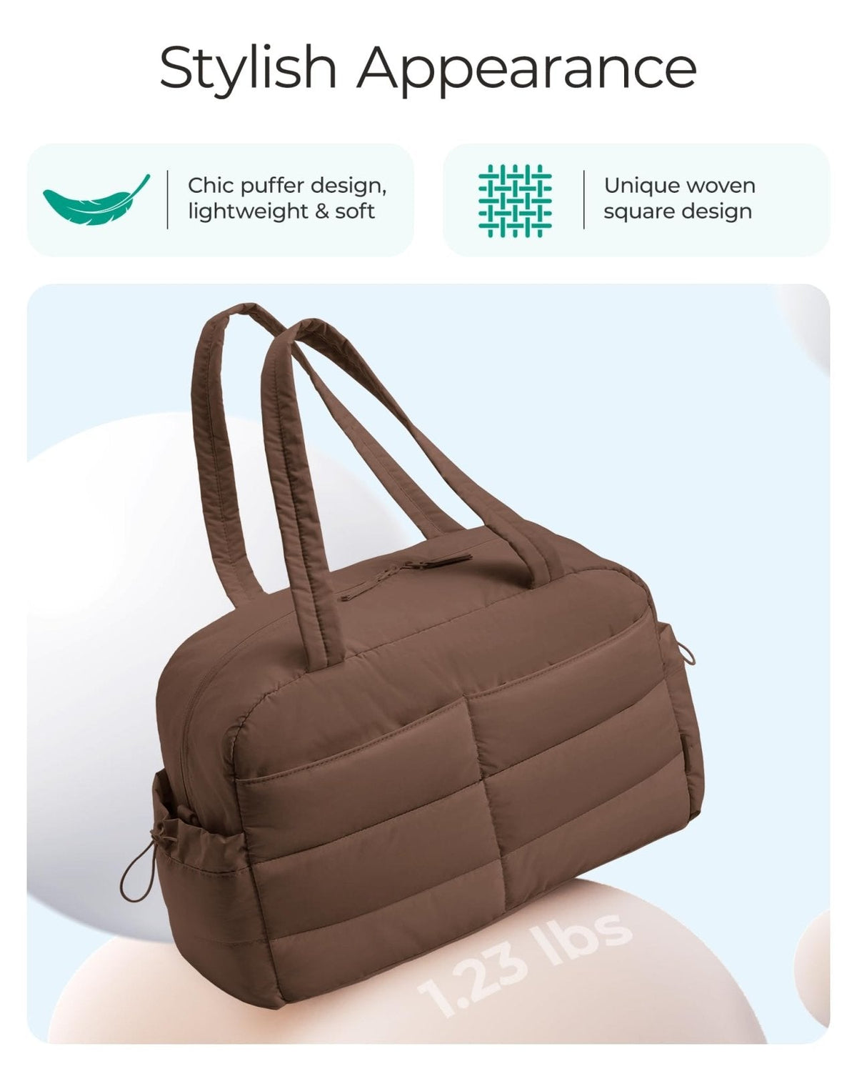 BAGSMART Gym Bag for Women, Lightweight Puffer Duffle Bag 2 - PC Travel Bag, 31L Weekender Overnight Bag Quilted Carry On Tote Bag, Diaper Hospital Dance bag for Travel, Gym, Water Resistant