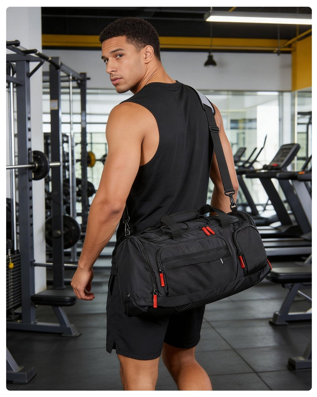 BAGSMART Gym Bag for Women & Men, Sports Travel Duffel Backpack with Shoe Compartment Laptop Compartment, Water Resistant Carry On Weekender Bag for Airplane, 35L/Black