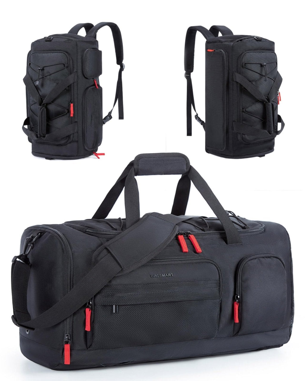 BAGSMART Gym Bag for Women & Men, Sports Travel Duffel Backpack with Shoe Compartment Laptop Compartment, Water Resistant Carry On Weekender Bag for Airplane, 35L/Black