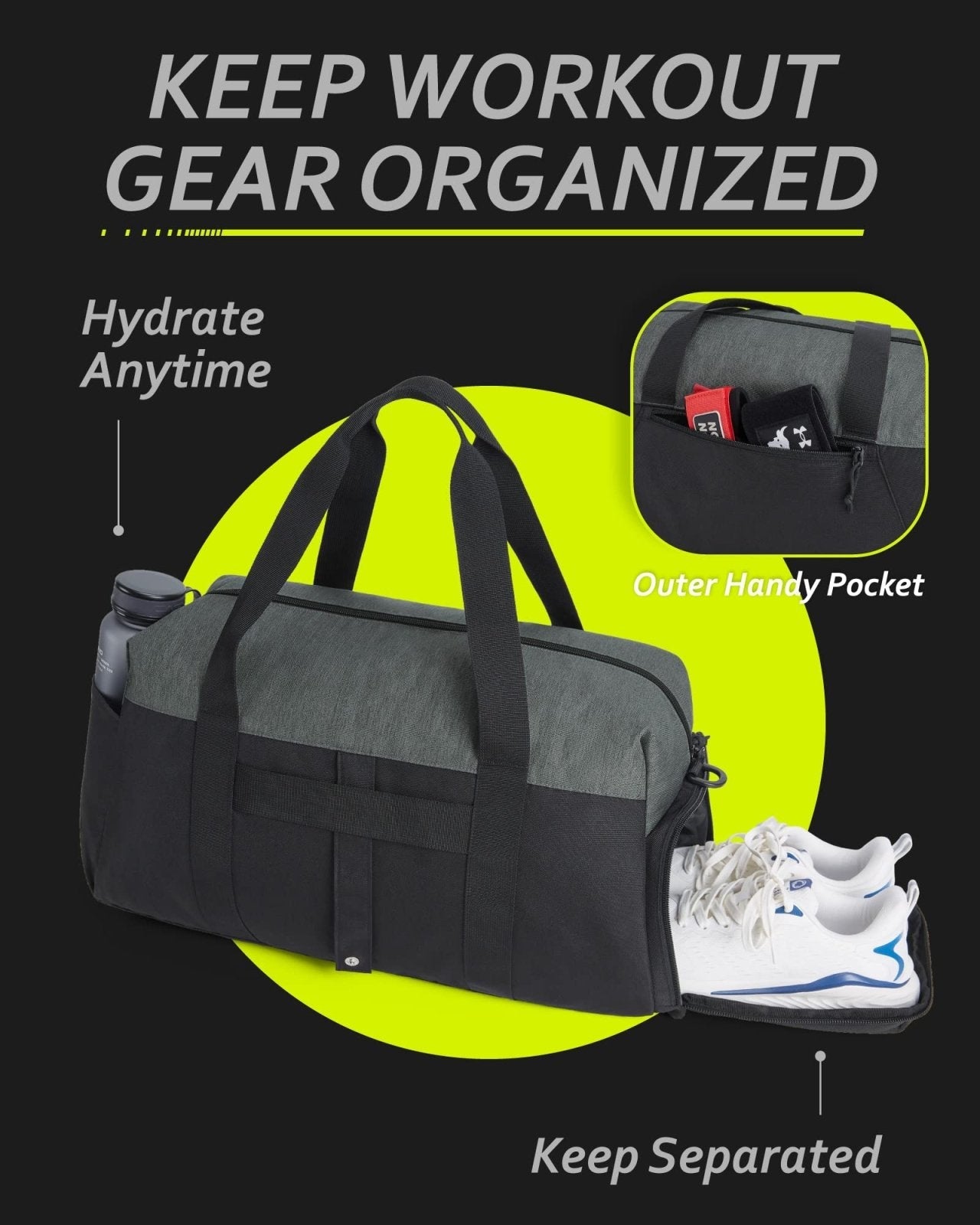 BAGSMART Gym Bags for Men Women, Foldable Travel Duffle Bag, Lightweight Weekender Duffel Bag With Shoe Compartment, Water Resistant Workout Duffle Sports Bag for Travel Yoga, Army Green