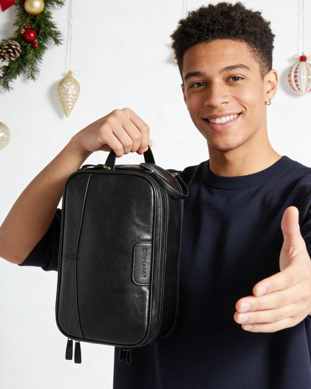 BAGSMART Large Toiletry Bag for Men, High - gloss PU Leather Travel Bag for Toiletries, Dopp Kit Water Resistant Shaving Bag for Bathroom Shower - Black