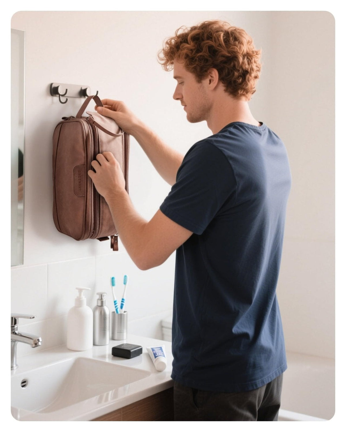 BAGSMART Large Toiletry Bag for Men, Soft Matte PU Leather Travel Bag for Toiletries, Dopp Kit Water Resistant Shaving Bag for Bathroom Shower - Dark Brown