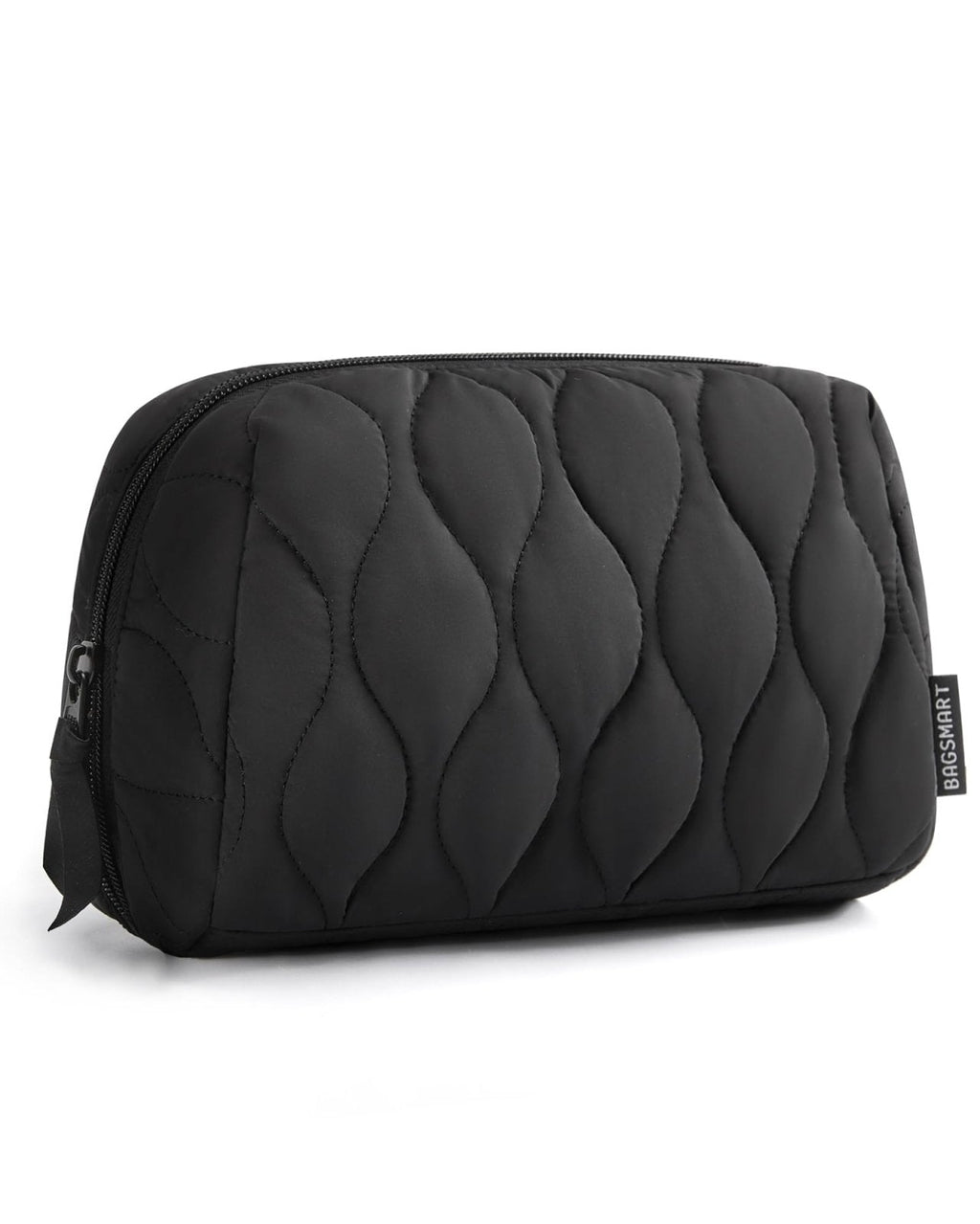BAGSMART Makeup Bag, Travel Cosmetic Bag, Puffy Padded Make Up Bag for Women, Makeup Organizer Case, Wide-open Pouch Purse, Travel Essentials, Toiletries Accessories Brushes, Black