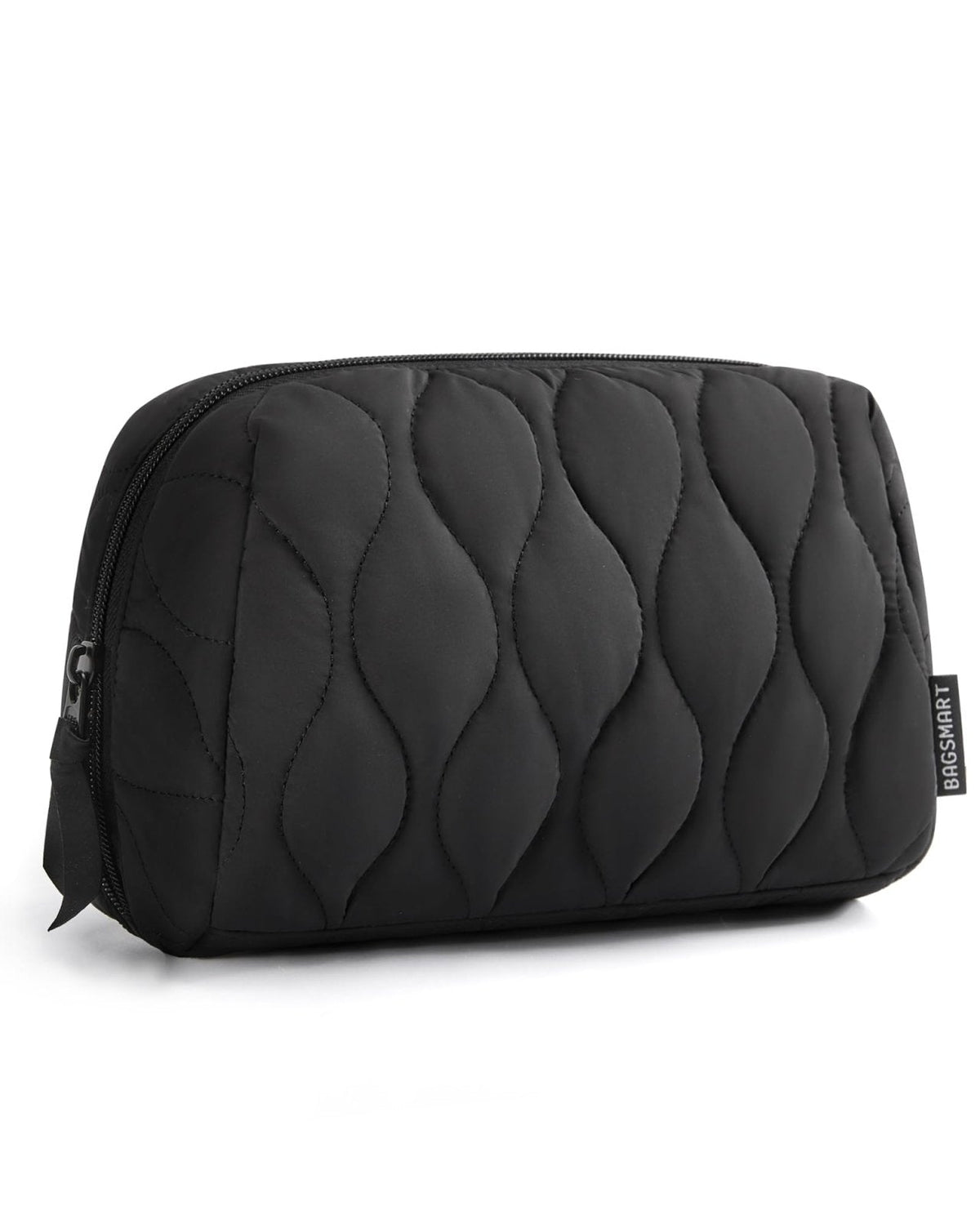 BAGSMART Makeup Bag, Travel Cosmetic Bag, Puffy Padded Make Up Bag for Women, Makeup Organizer Case, Wide-open Pouch Purse, Travel Essentials, Toiletries Accessories Brushes, Black