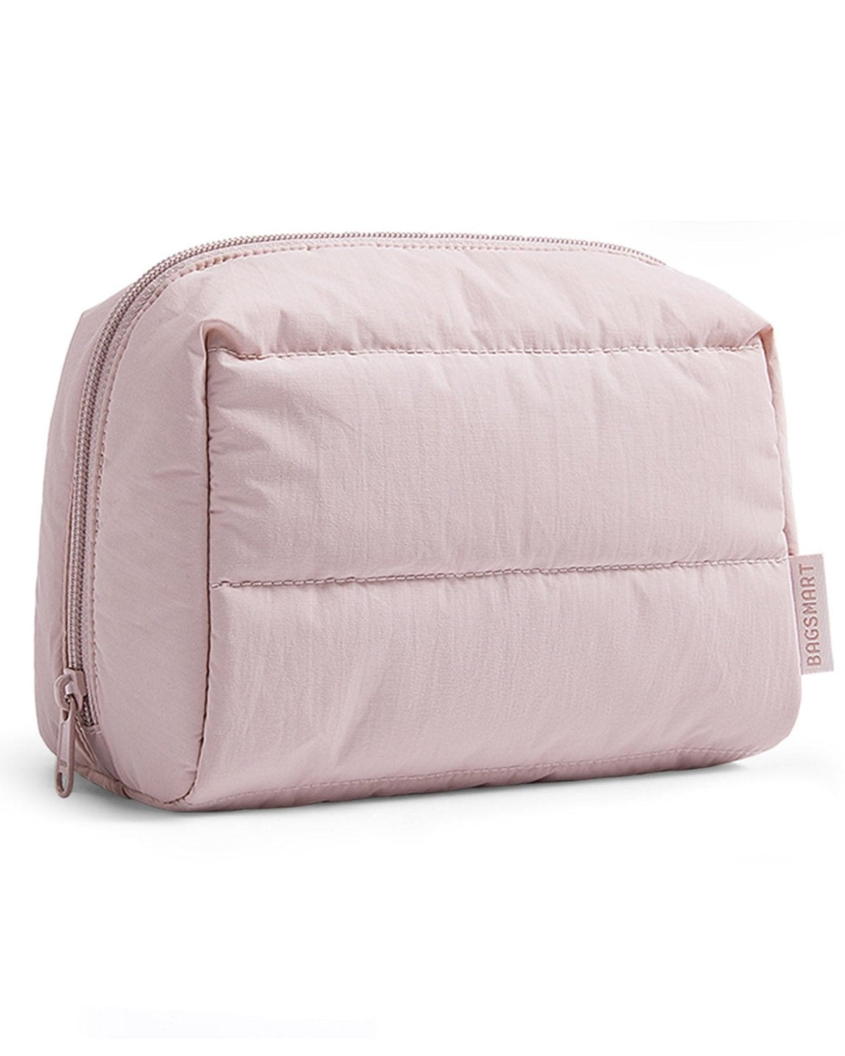 BAGSMART Puffy Makeup Bag, Wide Opening Cosmetic Bag Compact & Spacious, Water-Resistant Travel Organizer Pouches for Women (Baby Pink)