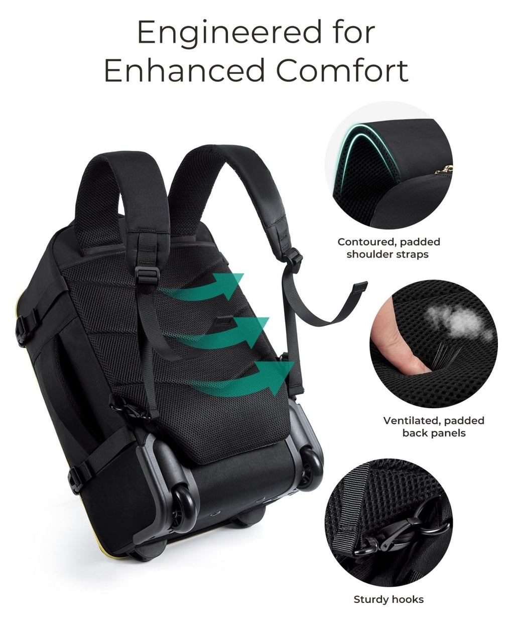 BAGSMART Rolling Backpack for Women, Wheeled Backpack with Packing Cube, Travel Back pack with Wheels, Carry On Suitcase Bag 17 Inch Large Roller Daypack, Champagne