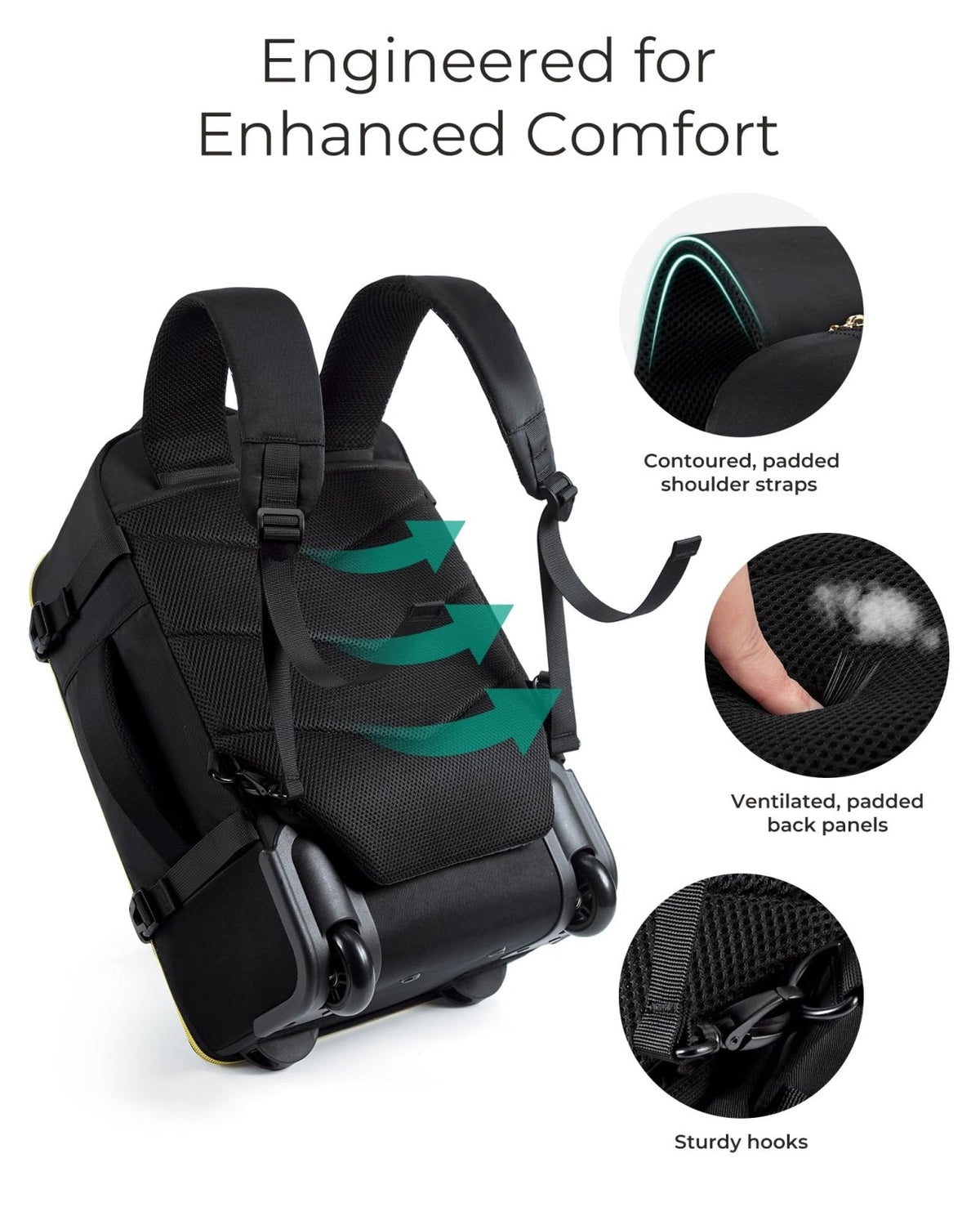 BAGSMART Rolling Backpack for Women, Wheeled Backpack with Packing Cube, Travel Back pack with Wheels, Carry On Suitcase Bag 17 Inch Large Roller Daypack, Champagne