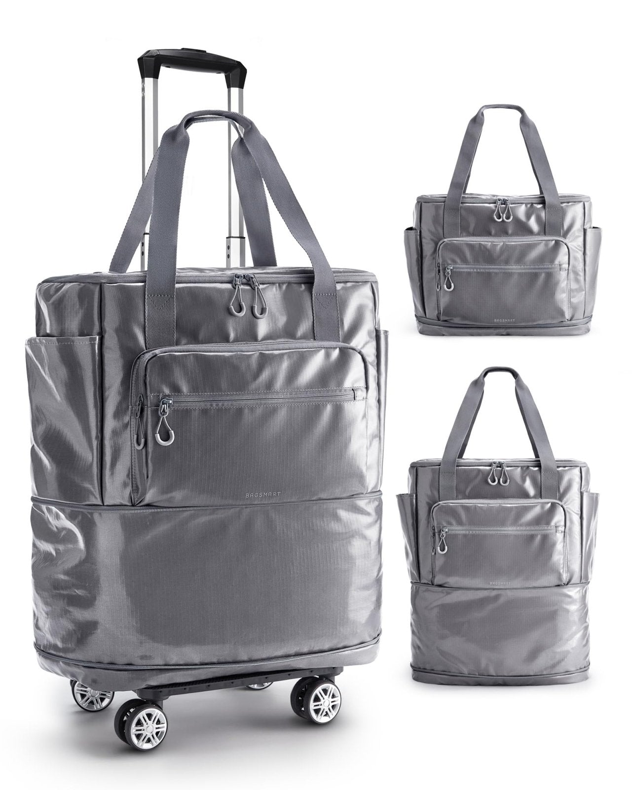 BAGSMART Rolling Duffle Bag with Wheels, Travel Duffel Luggage Bag for Women, Water Repellent Heavy Duty for Travel Camp, Grey, Medium, 48L
