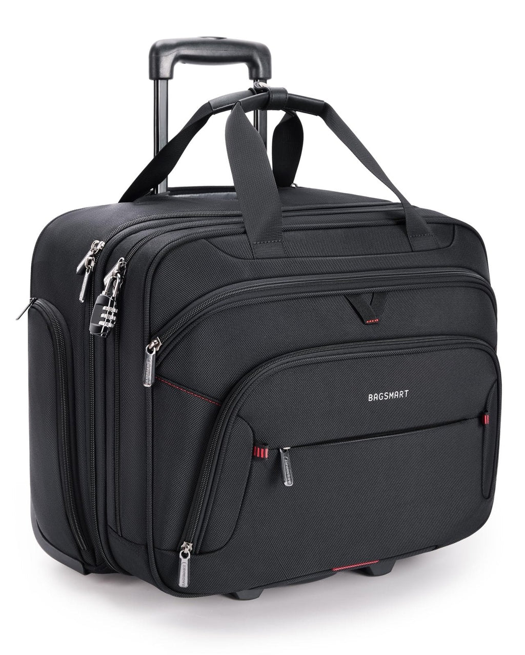 BAGSMART Rolling Laptop Bag, Briefcase with Wheels Fits 17.3 Inch Laptop, Computer Overnight Rolling Bag with TSA Lock for Travel/Men/Women, Black