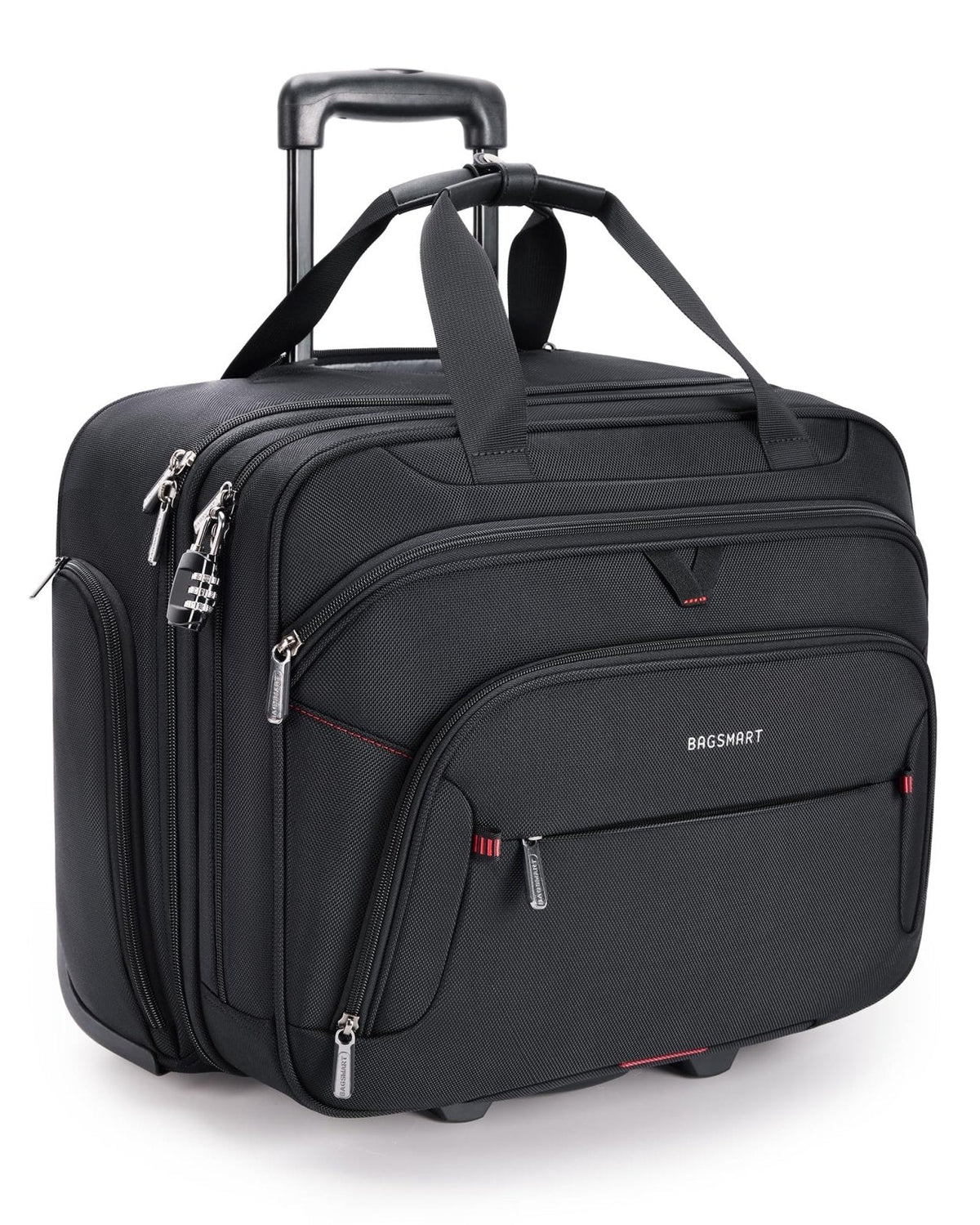 BAGSMART Rolling Laptop Bag, Briefcase with Wheels Fits 17.3 Inch Laptop, Computer Overnight Rolling Bag with TSA Lock for Travel/Men/Women, Black