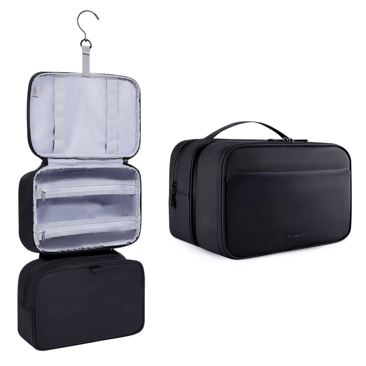 BAGSMART Toiletry Bag for Men, Hanging Travel Toiletry Organizer Large Dopp Kit for Men, Water Resistant Travel Bag Shaving Bag for Toiletries Accessories, Door Room Essentials, Black