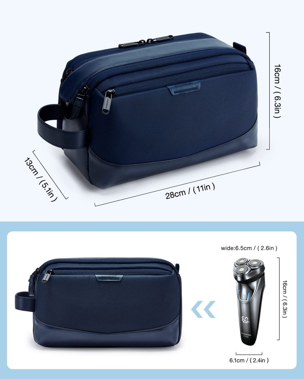 BAGSMART Toiletry Bag for Men, Large Travel Toiletry Organizer, Dopp Kit Water - resistant Shaving Bag for Toiletries Accessories - Nvay Blue