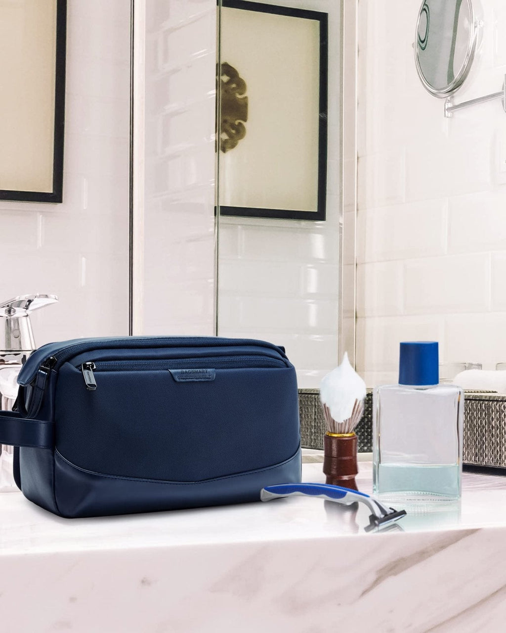 BAGSMART Toiletry Bag for Men, Large Travel Toiletry Organizer, Dopp Kit Water - resistant Shaving Bag for Toiletries Accessories - Nvay Blue