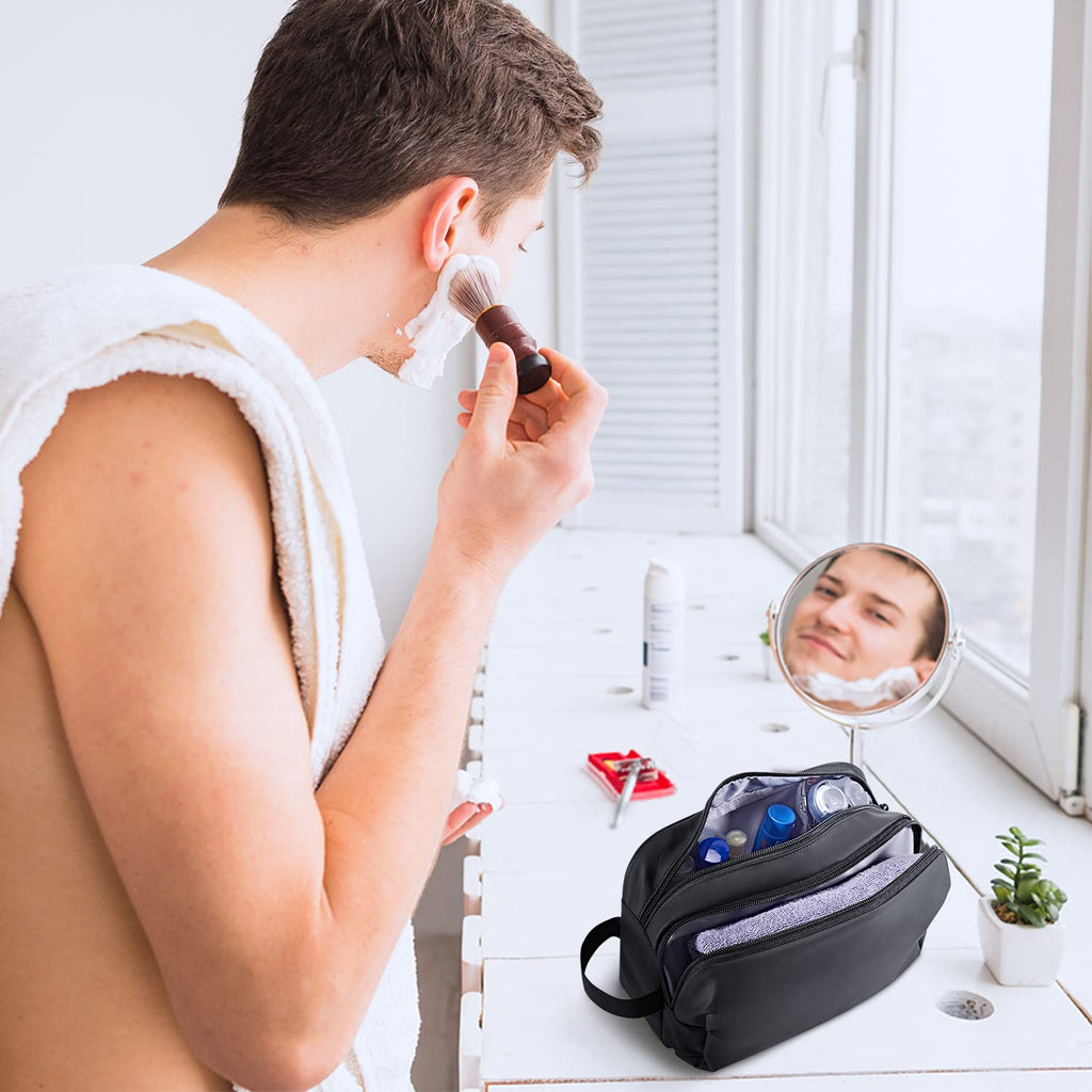 BAGSMART Toiletry Bag for Men, Travel Toiletry Organizer Dopp Kit Water - resistant Shaving Bag for Toiletries Accessories, Door Room Essentials,Black - basic