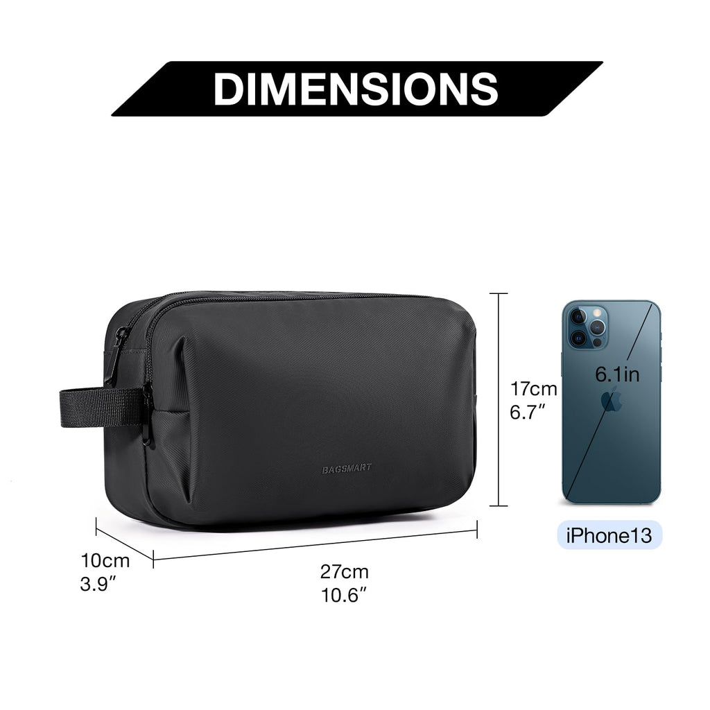 BAGSMART Toiletry Bag for Men, Travel Toiletry Organizer Dopp Kit Water - resistant Shaving Bag for Toiletries Accessories, Door Room Essentials,Black - basic