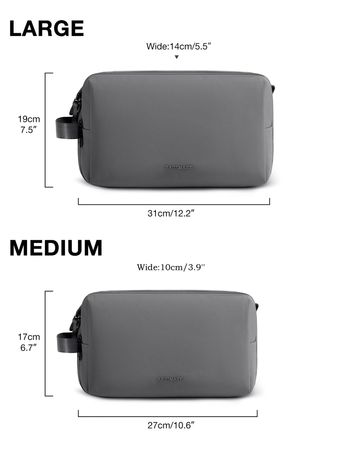 BAGSMART Toiletry Bag for Men, Travel Toiletry Organizer Dopp Kit Water - resistant Shaving Bag for Toiletries Accessories, Door Room Essentials,Grey - medium