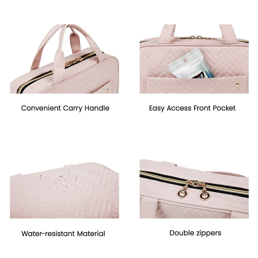 BAGSMART Toiletry Bag Travel Bag with Hanging Hook, Water - resistant Makeup Cosmetic Bag Travel Organizer for Accessories, Shampoo, Full - size Container, Toiletries (Baby Pink, Medium)