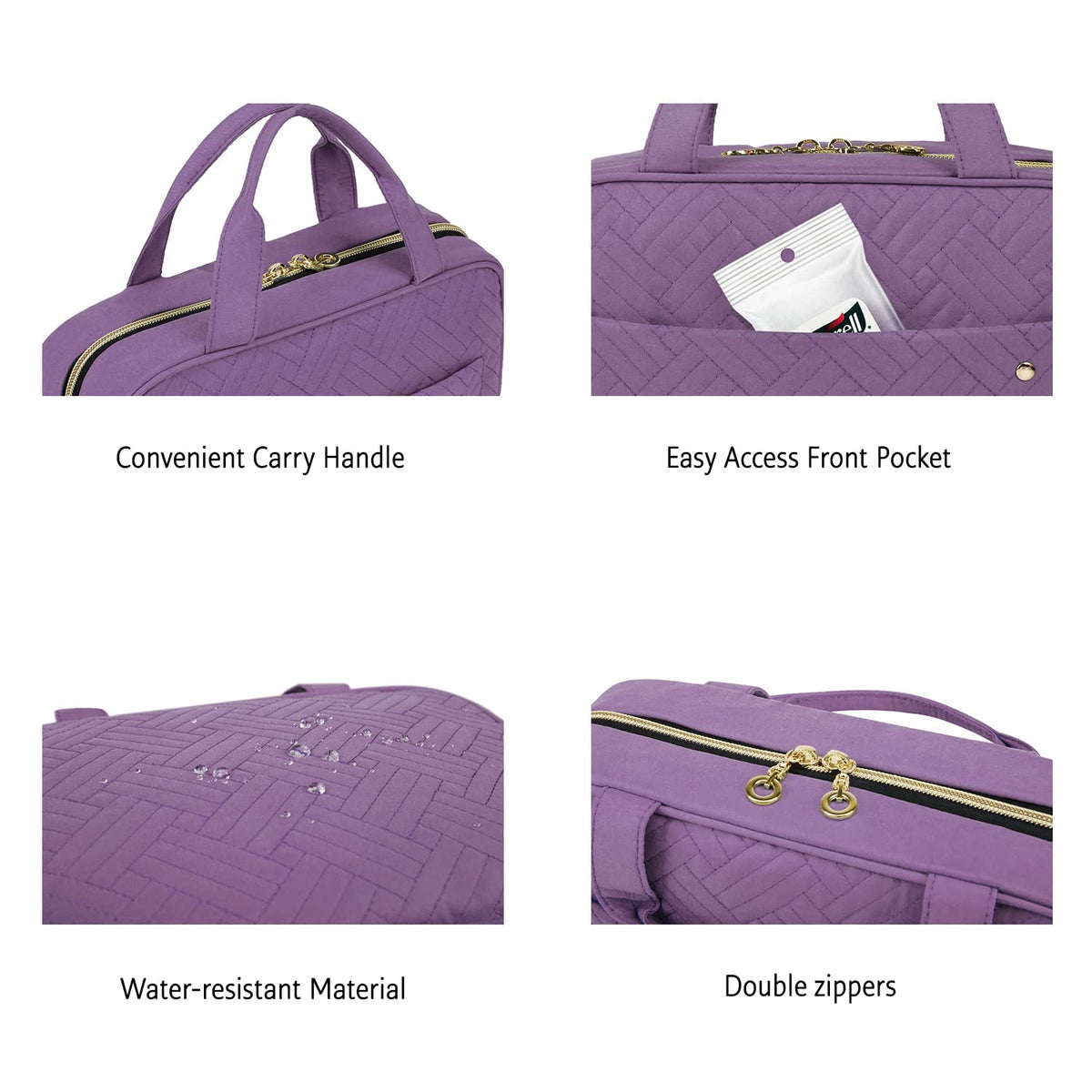BAGSMART Toiletry Bag Travel Bag with Hanging Hook, Water - resistant Makeup Cosmetic Bag Travel Organizer for Accessories, Shampoo, Full Sized Container, Toiletries (Purple, Medium)