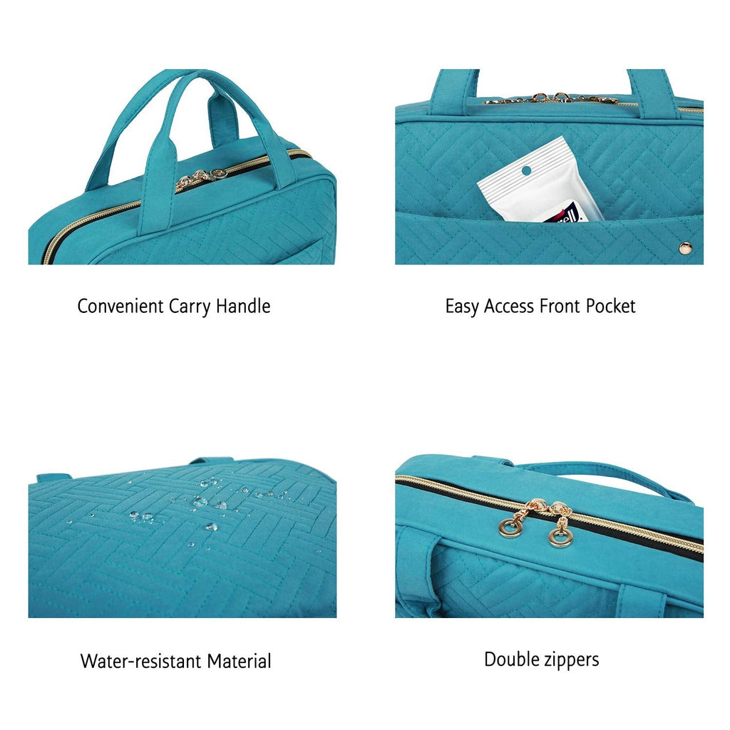 BAGSMART Toiletry Bag Travel Bag with Hanging Hook, Water - resistant Makeup Cosmetic Bag Travel Organizer for Accessories, Shampoo, Full Sized Container, Toiletries，Large - Teal