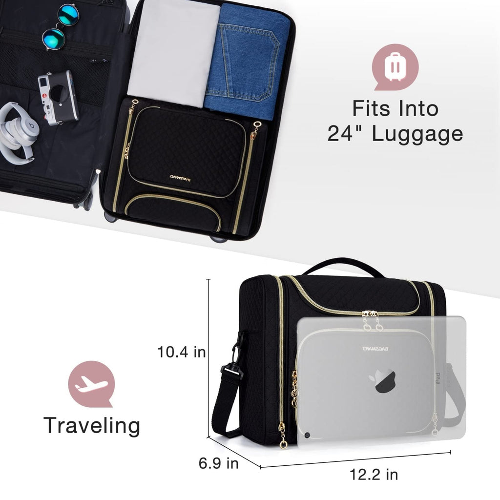 BAGSMART Toiletry Bag, Travel Toiletry Bag for Women, Water - resistant Cosmetic Makeup Bag, Large Capacity Door Room Essentials Travel Organizer for Full Sized Toiletries and Cosmetics, Black