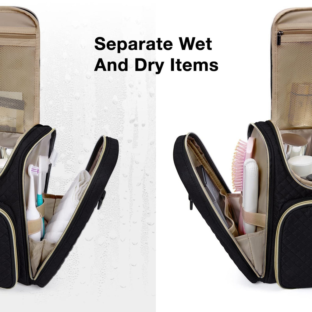BAGSMART Toiletry Bag, Travel Toiletry Bag for Women, Water - resistant Cosmetic Makeup Bag, Large Capacity Door Room Essentials Travel Organizer for Full Sized Toiletries and Cosmetics, Black