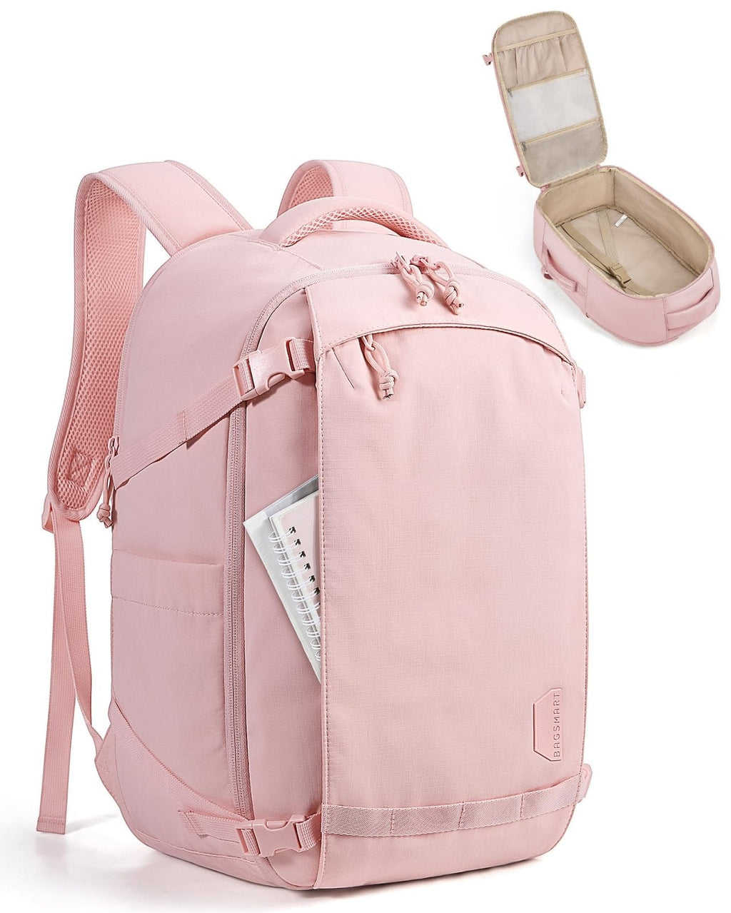 BAGSMART Travel Backpack Women, 15.6 Inch Carry On Backpack Flight Approved, TSA Approved Personal Item Travel Bag, Water Resistant Weekender Bag Luggage Daypack, PInk