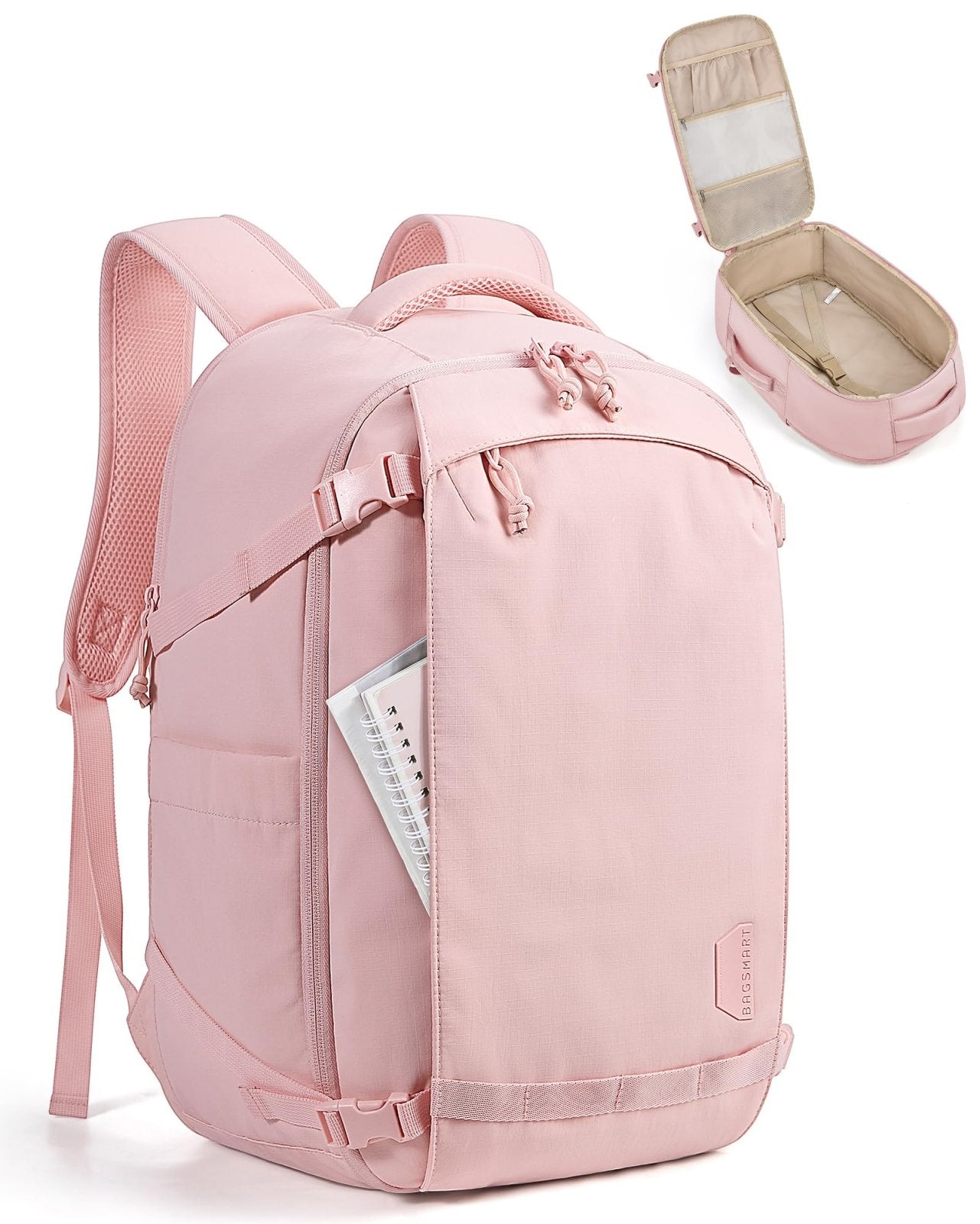 BAGSMART Travel Backpack Women, 15.6 Inch Carry On Backpack Flight Approved, TSA Approved Personal Item Travel Bag, Water Resistant Weekender Bag Luggage Daypack, PInk
