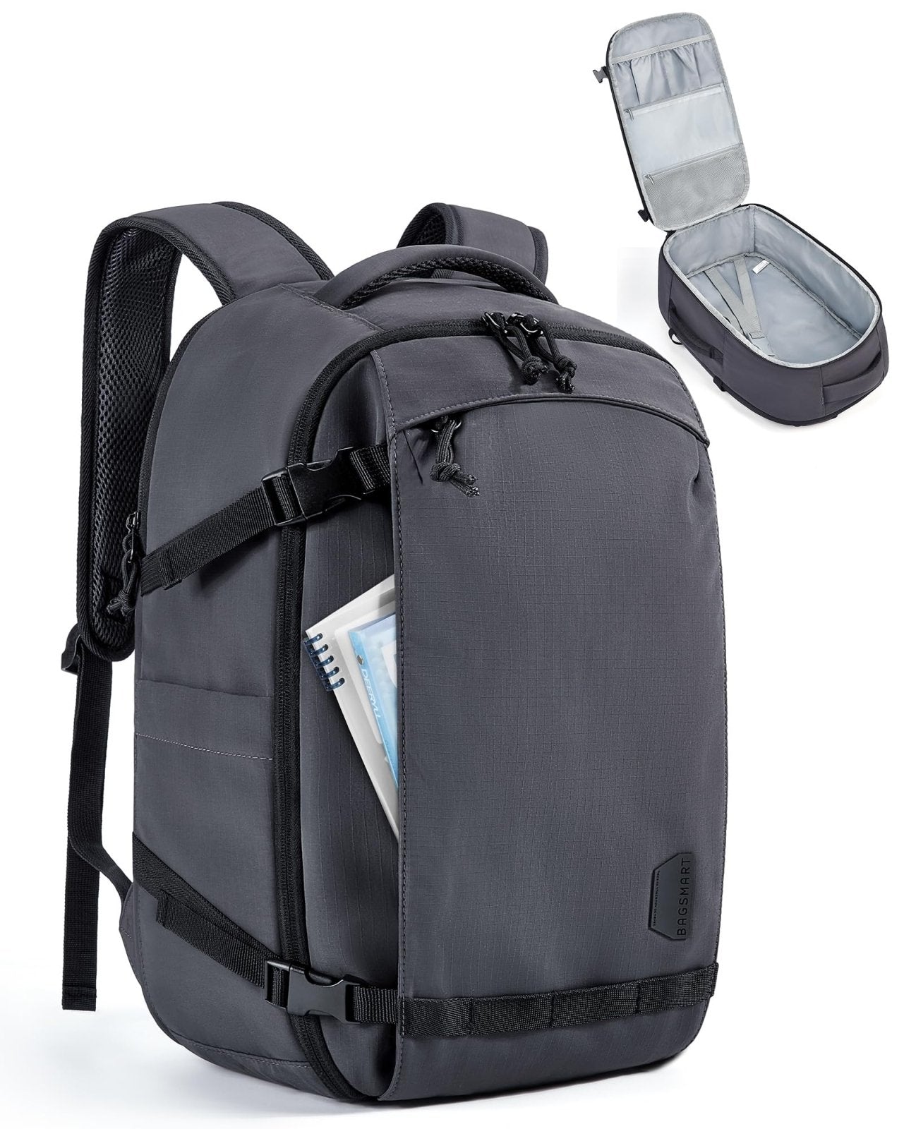 BAGSMART Travel Backpack Women, 17.3 Inch Carry On Backpack Flight Approved, TSA Approved Personal Item Travel Bag, Water Resistant Weekender Bag Luggage Daypack, Charcoal