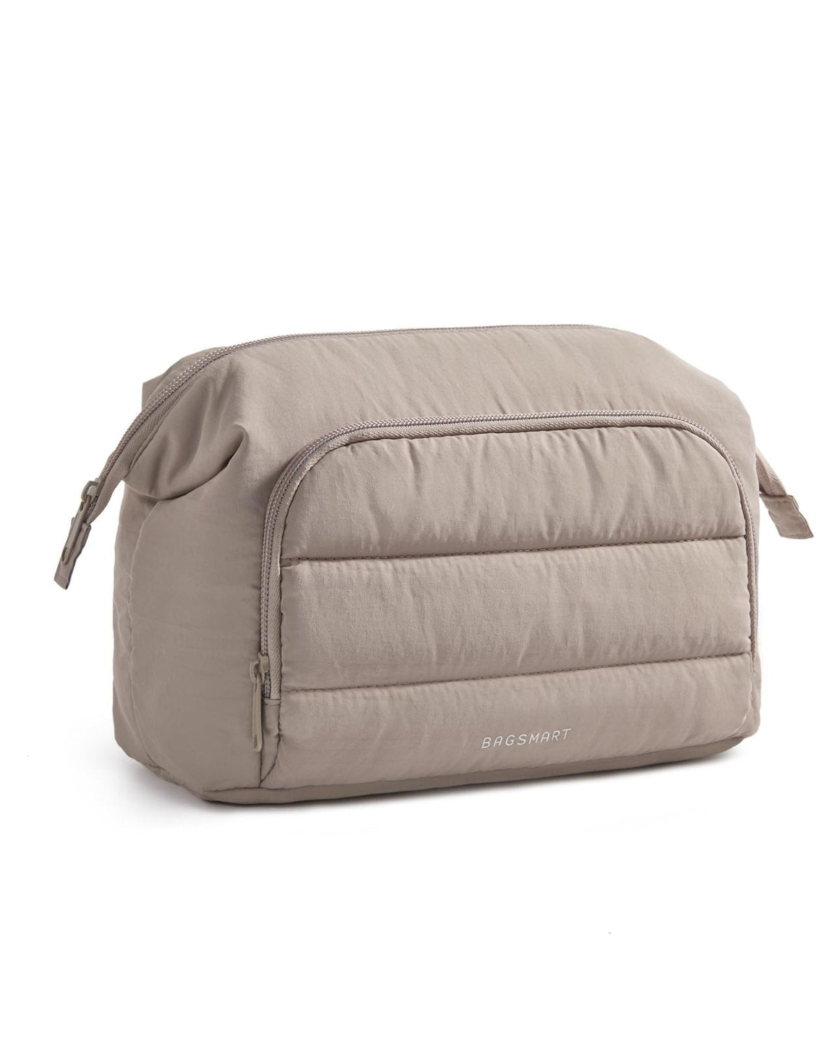 BAGSMART Travel Makeup Bag, Cosmetic Bag Small Make Up Organizer Case,Wide-open Pouch for Women Purse for Toiletries Accessories Brushes,Large Beige