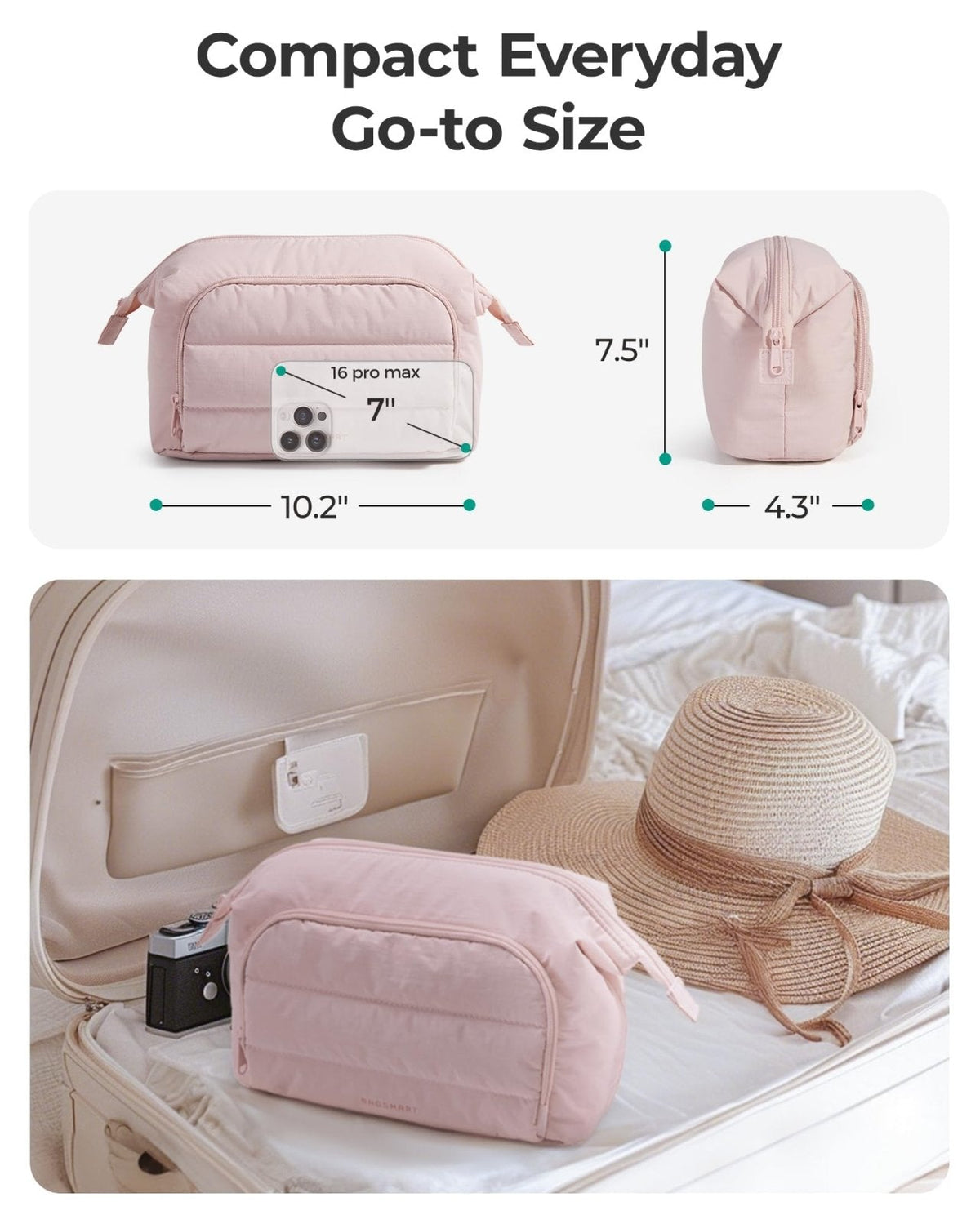 BAGSMART Travel Makeup Bag, Cosmetic Bag Small Make Up Organizer Case,Wide - open Pouch for Women Purse for Toiletries Accessories Brushes,Large Beige