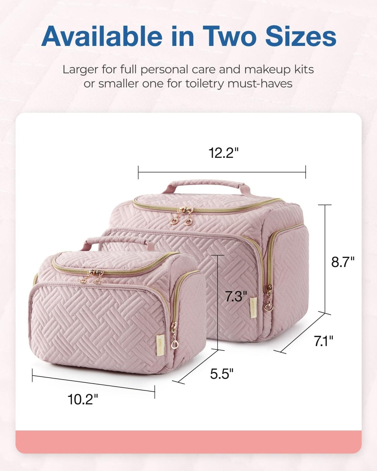 BAGSMART Travel Toiletry Bag, Large Wide - open Makeup Cosmetic Travel Bag for Toiletries with Handle, Pink - L