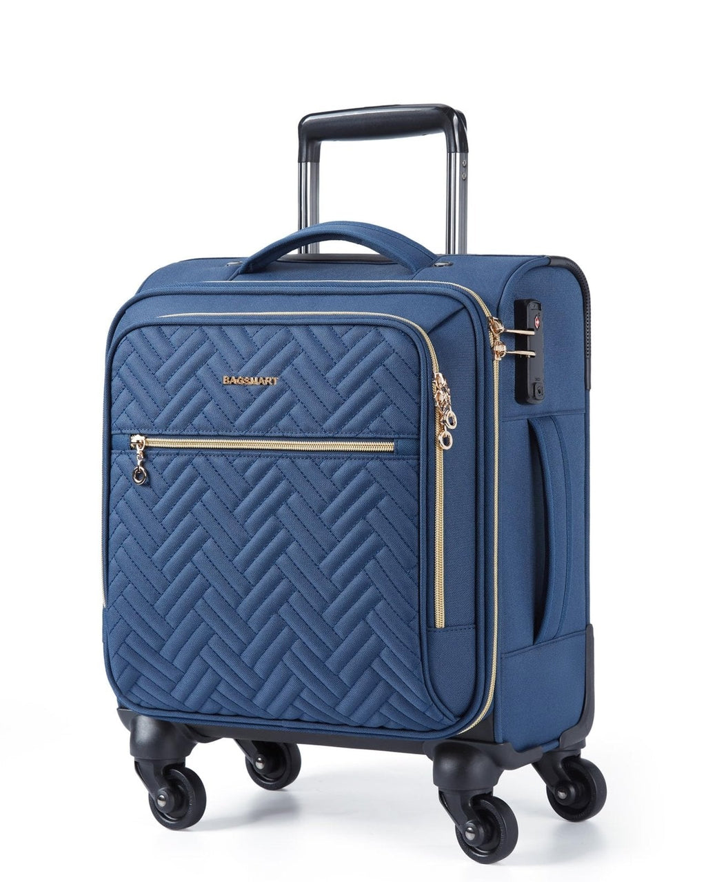 BAGSMART Underseat Carry On luggage Airline Approved, 16-inch Small Softside Underseater Travel Suitcase with Spinner Wheels Overnight Bag Small Rolling Carry-on for Women Men Weekender, Navy Blue
