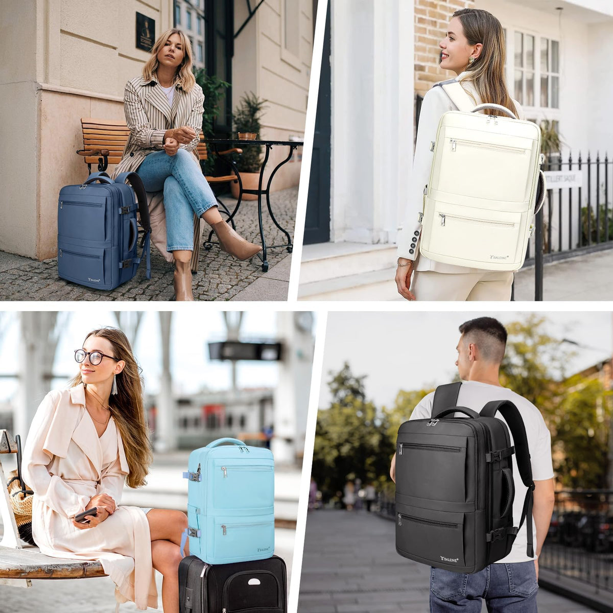 BALEINE Travel Backpack for Women Men, Large Sturdy Carry On Laptop Backpack Gifts for Business, Casual, Weekender, Hiking (Large, Light Blue)