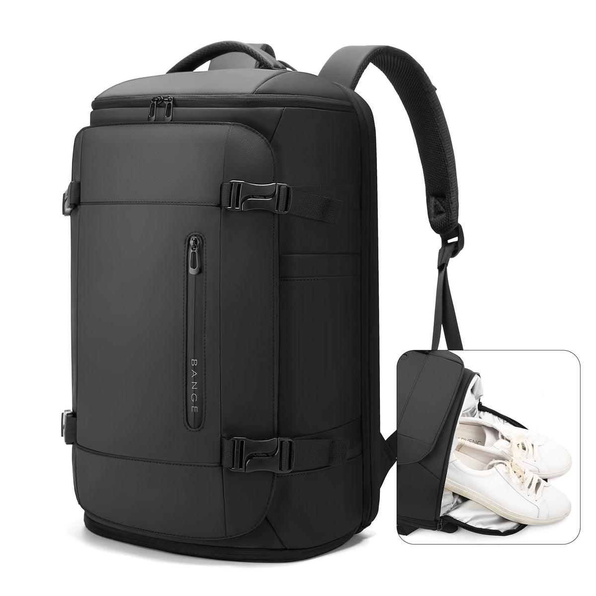 BANGE 40L Travel Backpack with Shoe Compartment, Large Capacity Weekender Bag Daypack Fits 17.3 Inch Laptop, Carry-on Luggage Backpack with Water Bottle Holder for Traveling, Hiking, Business