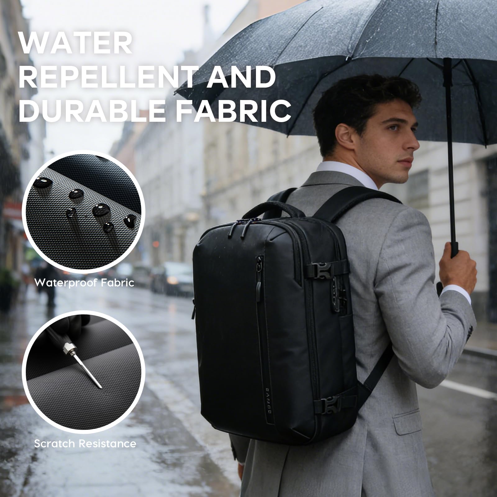 BANGE Travel Backpack with 15.6 Inch Laptop Compartment & TSA Lock for Men and Women, Water - Resistant Large Carry - On, Flight Approved,Black