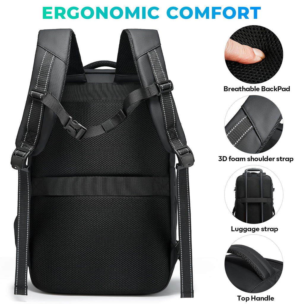 BANGE Travel Backpack with 15.6 Inch Laptop Compartment & TSA Lock for Men and Women, Water - Resistant Large Carry - On, Flight Approved,Black