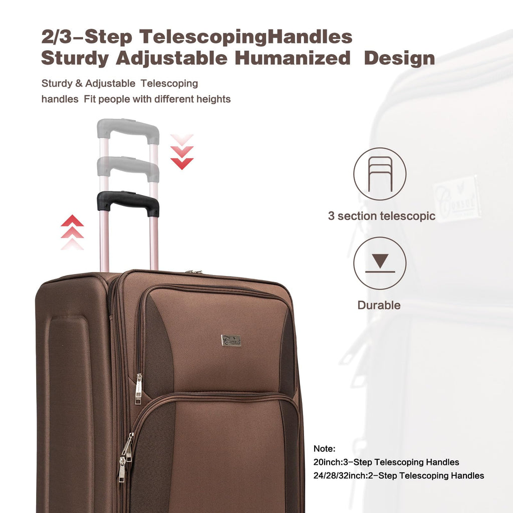 BAOMKONG 4 Piece Softshell Expandable Luggage Sets, Lightweight Travel Suitcase Set with Lock and 360°Swivel Spinner Wheels, Durable Softside Luggage, 20 in/24 in/28 in/32 in, Brown