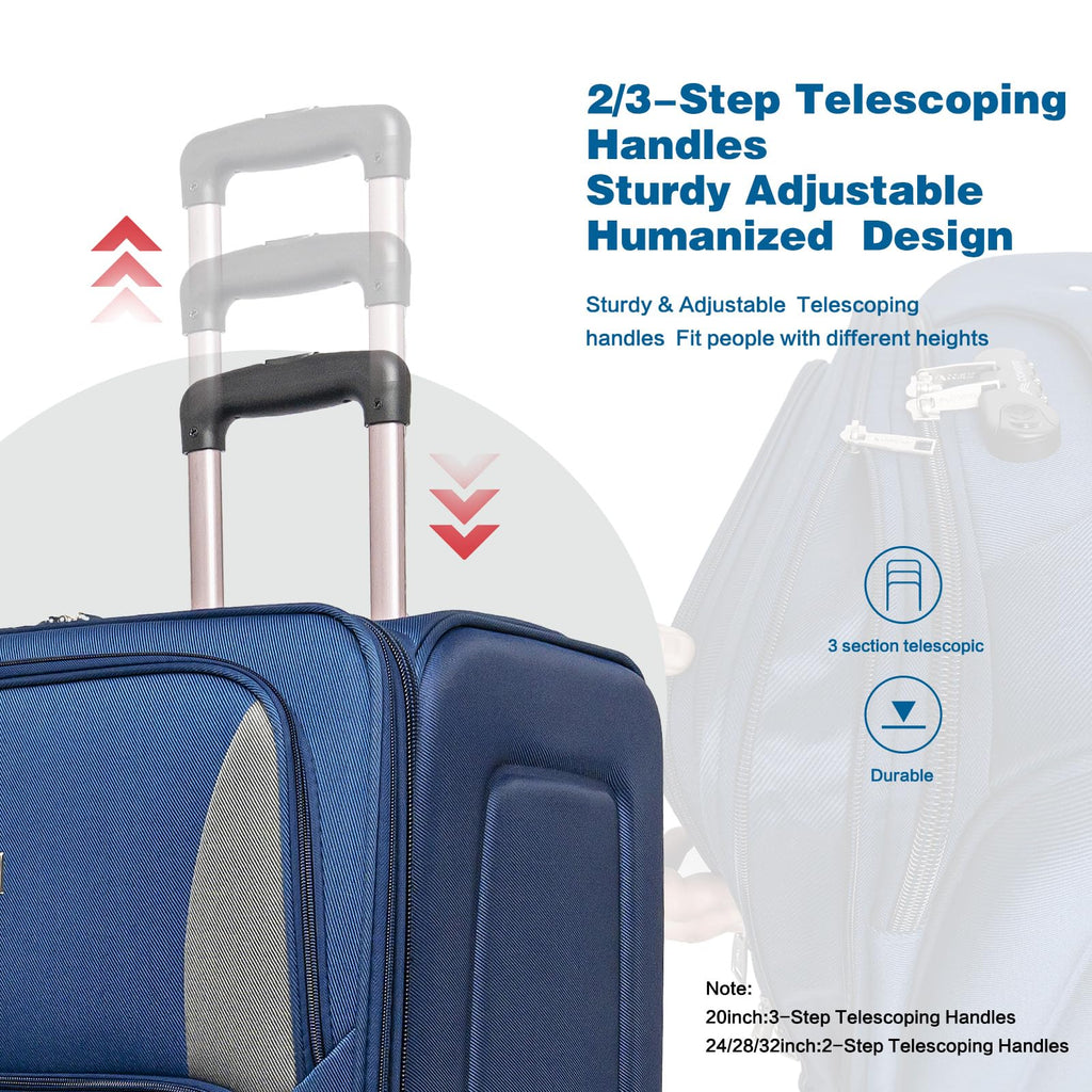 BAOMKONG 4 Piece Softshell Expandable Luggage Sets, Lightweight Travel Suitcase Set with Lock and 360°Swivel Spinner Wheels, Durable Softside Luggage, 20 in/24 in/28 in/32 in, Navy Blue