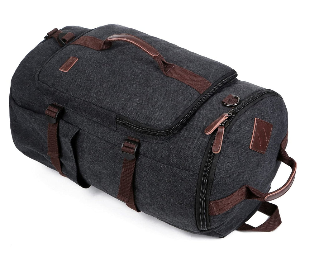 BAOSHA Canvas Weekender Travel Duffel Backpack Hybrid Hiking Rucksack Laptop Backpack for Outdoor Sports Gym HB - 26(Black)