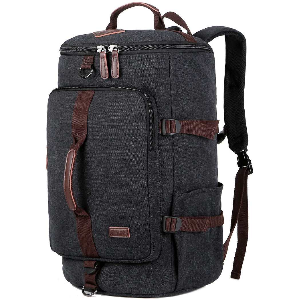 BAOSHA Canvas Weekender Travel Duffel Backpack Hybrid Hiking Rucksack Laptop Backpack for Outdoor Sports Gym HB-26(Black)