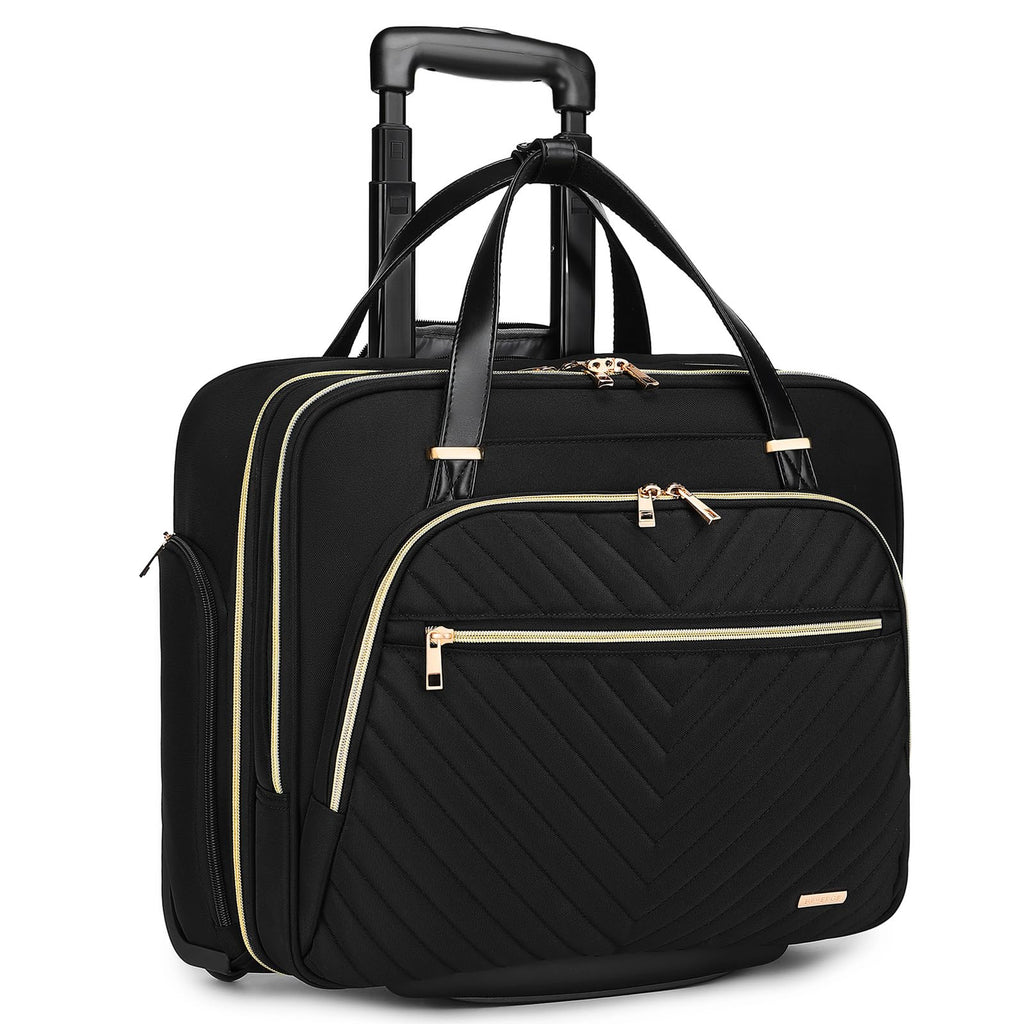 BAVERGE Rolling Laptop Bag for Women with Wheels, Rolling 15.6” Computer Briefcase Overnight Duffle bag for Women Carry on Travel Work Business