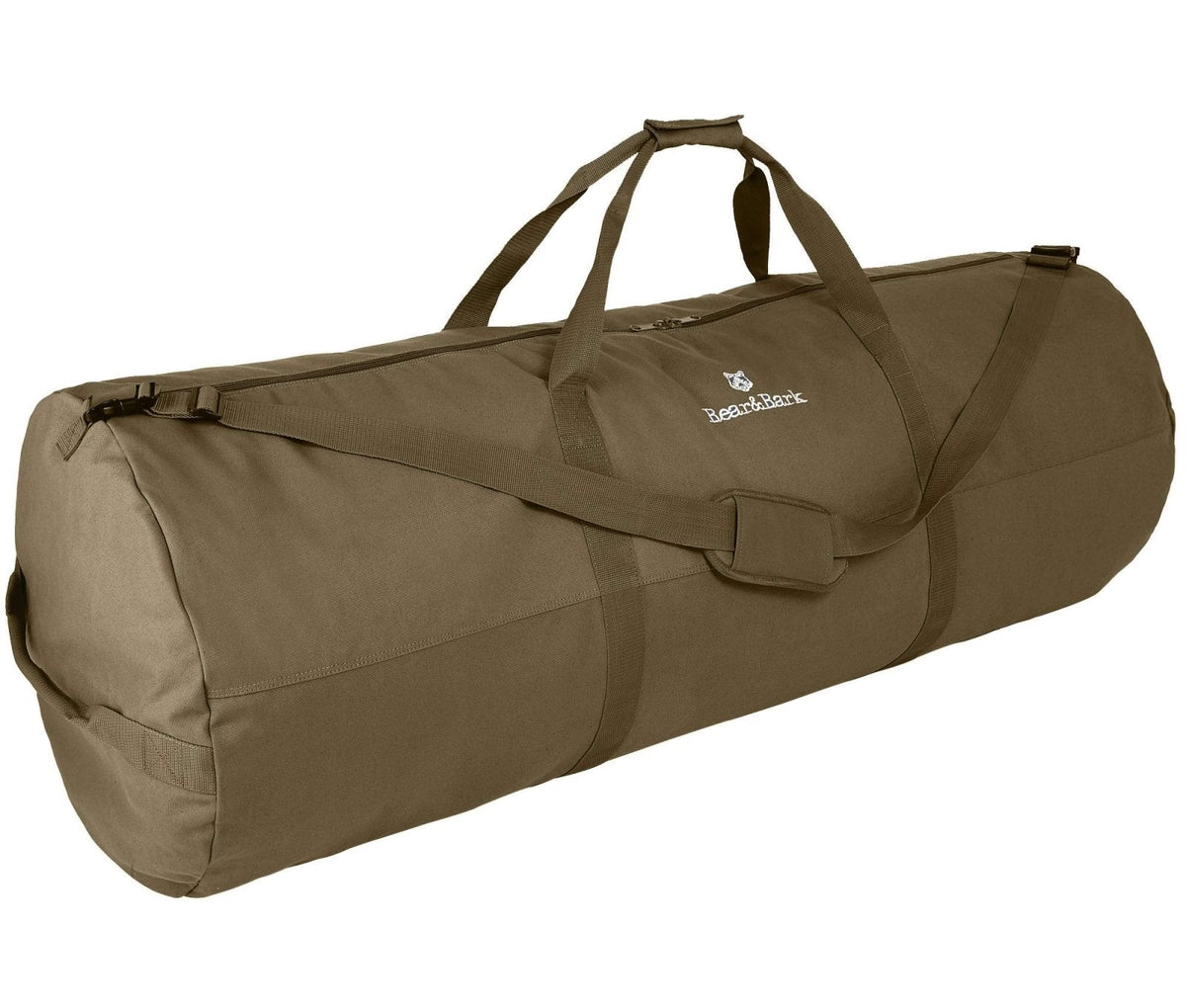 Bear & Bark Extra Large Duffle Bag - Military Green 56"x22" - 348.8L - Canvas Military/Army Cargo Style Duffel Tote for Men/Women - College Student, Backpacking, Travel Luggage/Storage Shoulder Bag