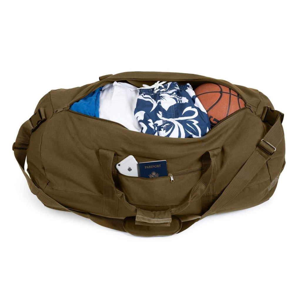 Bear & Bark Extra Large Duffle Bag - Military Green 56"x22" - 348.8L - Canvas Military/Army Cargo Style Duffel Tote for Men/Women - College Student, Backpacking, Travel Luggage/Storage Shoulder Bag